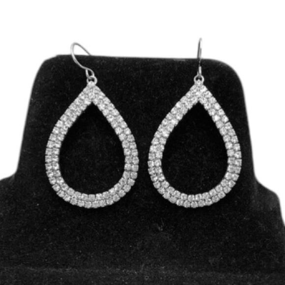Sparkling Formal Prom Fancy Rhinestones Teardrop Drop Dangle Earrings - Picture 2 of 10